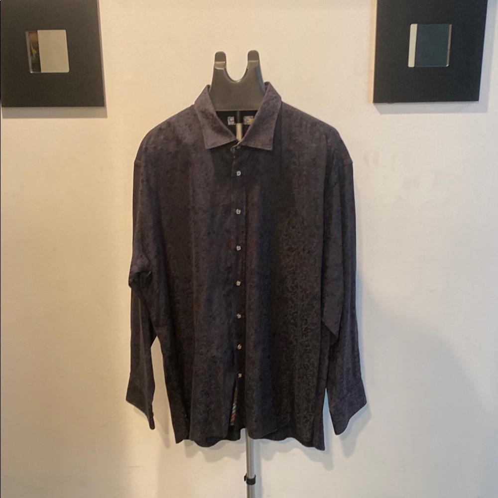 Blue and Black Casual Button Down Shirt with Textured Fabric